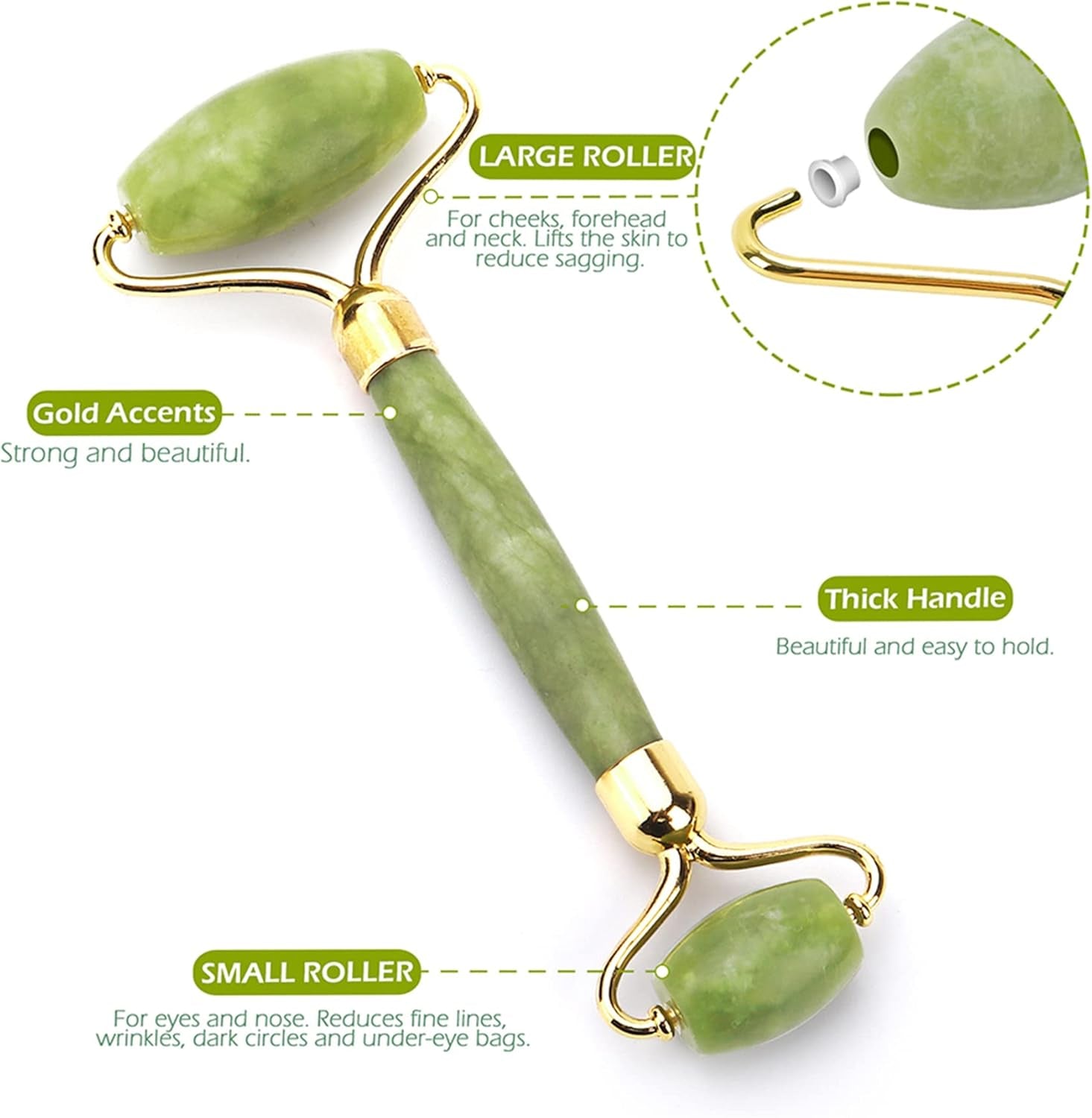 Retoo Jade Roller, Dispositivo De Masaje Facial Para El Cuidado De La Piel, Tratamiento Antienvejecimiento, Tratamiento De Puffess Para Los Ojos, Estiramiento De La Piel, Rodillo Facial, (Verde)