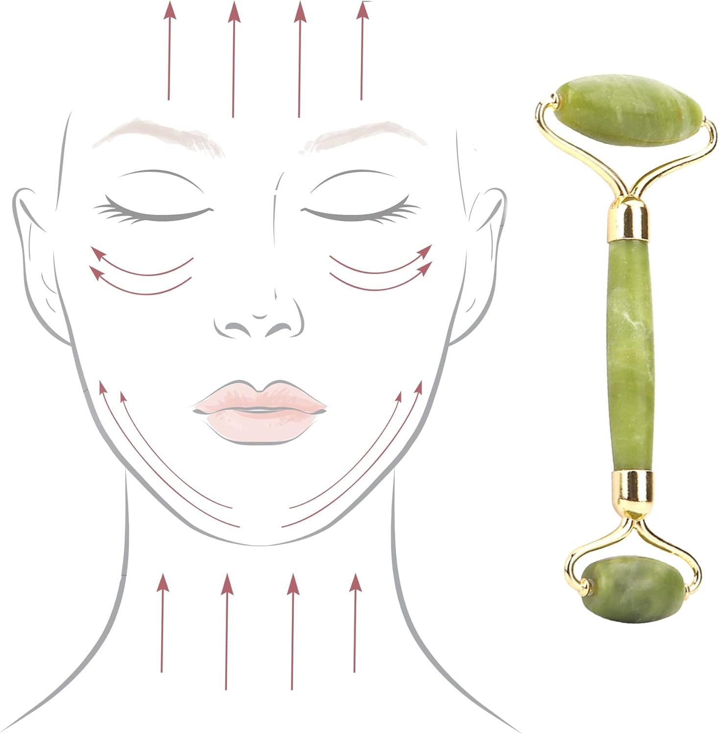 Retoo Jade Roller, Dispositivo De Masaje Facial Para El Cuidado De La Piel, Tratamiento Antienvejecimiento, Tratamiento De Puffess Para Los Ojos, Estiramiento De La Piel, Rodillo Facial, (Verde)