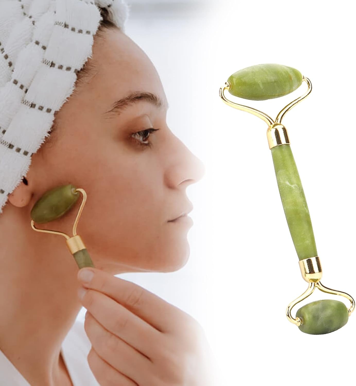 Retoo Jade Roller, Dispositivo De Masaje Facial Para El Cuidado De La Piel, Tratamiento Antienvejecimiento, Tratamiento De Puffess Para Los Ojos, Estiramiento De La Piel, Rodillo Facial, (Verde)