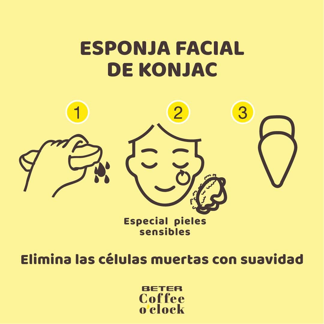 Beter - Esponja De Limpieza Facial, De Fibra Vegetal De Konjac Infusionada Con Café - Modelo Coffee O‘Clock,1 Item,1.0 Unidad